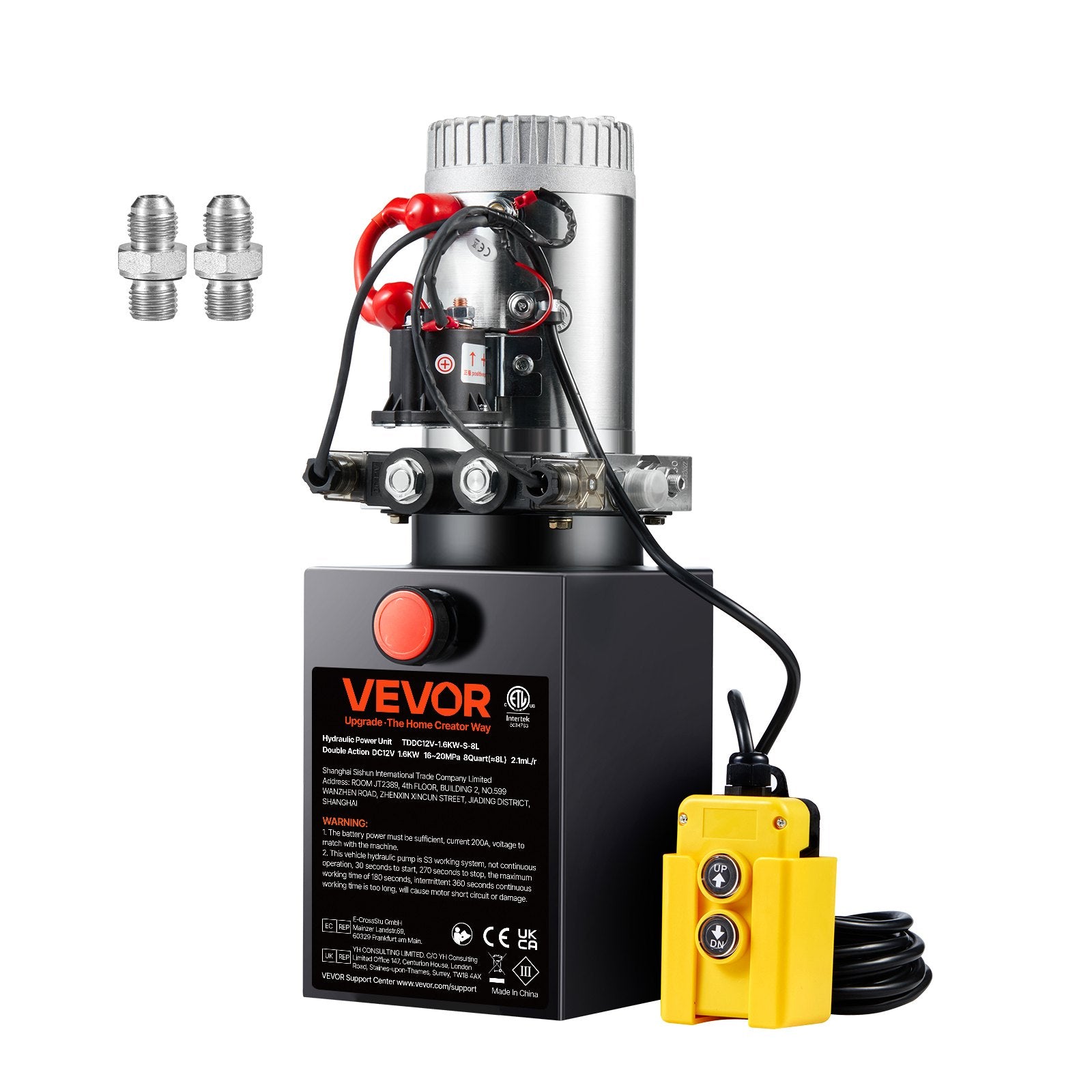 VEVOR Hydraulic Pump, 8 Quart Hydraulic Power Unit, Double Acting Dump Trailer Pump, 0.91 GPM Flow Rate, 3200 PSI Max Relief Pressure, DC 12V Hydraulic Pump for Dump Trailer Car Lifting