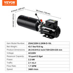 VEVOR Hydraulic Pump 10 Quart/9.5 L Single Acting Dump Trailer Pump Power Unit AC 220V