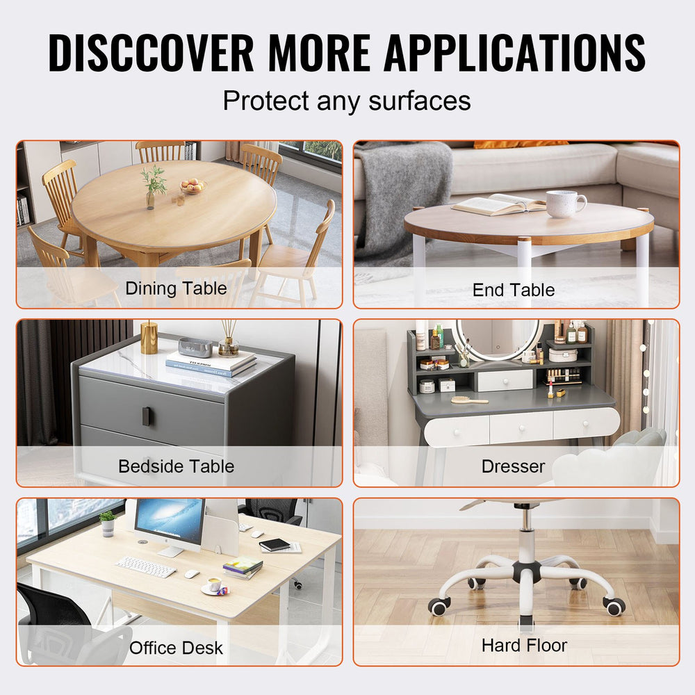 VEVOR Clear Table Cover Protector, 48 inch/1230 mm Round Table Cover, 1.5 mm Thick PVC Plastic Tablecloth, Waterproof Desktop Protector for Writing Desk, Coffee Table, Dining Room Table