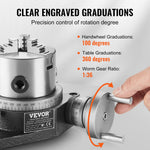 VEVOR Rotary Table for Milling Machines, 100 mm, Horizontal Vertical Model Precision Milling Rotary Table, with 80 mm 3-Jaw Chuck M10 T-Bolts Nuts, for Milling Engineering Indexing Tools