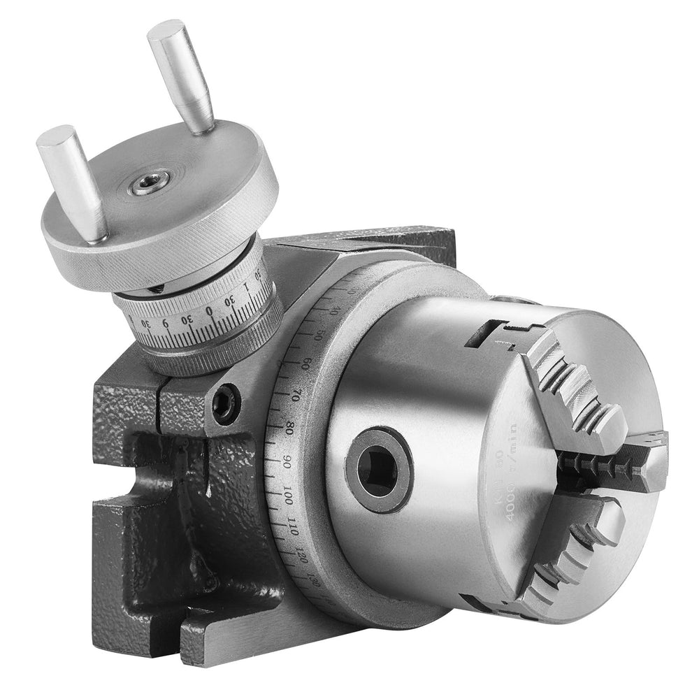 VEVOR Rotary Table for Milling Machines, 100 mm, Horizontal Vertical Model Precision Milling Rotary Table, with 80 mm 3-Jaw Chuck M10 T-Bolts Nuts, for Milling Engineering Indexing Tools