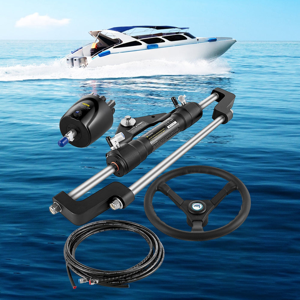 VEVOR Hydraulic Boat Steering Kit 300HP, Hydraulic Steering Kit Helm Pump, Hydraulic Outboard Steering Kit with 20 Feet Hydraulic Steering Hose for Boat Steering System