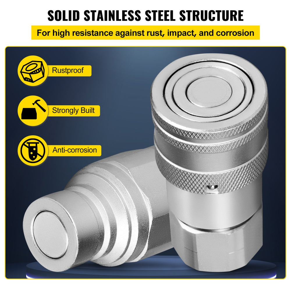 VEVOR 3/4NPT Hydraulic Quick Connect 3/4body Hydraulic Coupler 20.7MPa Hydraulic Coupling Quick Connect 106L/min Hydraulic Quick Coupler (ISO 16028)