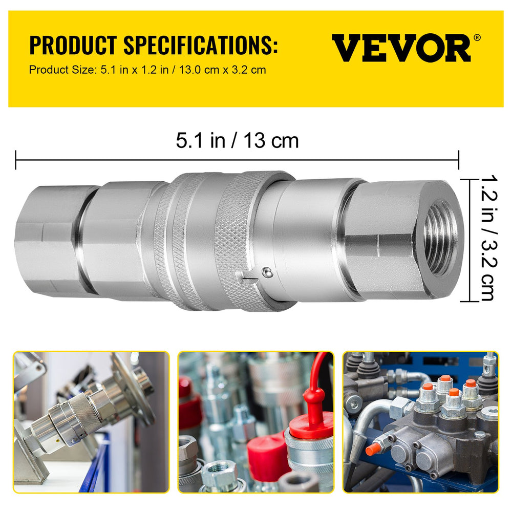 VEVOR 3/4NPT Hydraulic Quick Connect 3/4body Hydraulic Coupler 20.7MPa Hydraulic Coupling Quick Connect 106L/min Hydraulic Quick Coupler (ISO 16028)