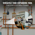 VEVOR Hydraulic Tube Expander, 3/8" to 1-1/8" OD, HAVC Hydraulic Swaging Tool with 7 Pipe Expander Heads, Deburring Tool, Pipe Cutter for Copper Aluminum Brass Soft Steel Pipes