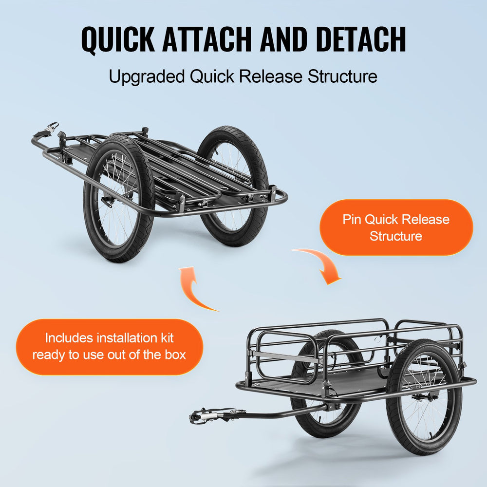VEVOR Bike Cargo Trailer, 275 lbs/124.7 kg Load Capacity, Heavy-Duty Bicycle Wagon Cart, Foldable Compact Storage & Quick Release with Universal Hitch, 20" (50.8 cm) Wheels, Fits Most Bike Wheels, Carbon Steel Frame