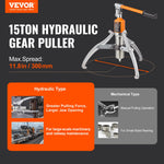 VEVOR Hydraulic Gear Puller, 15 Ton Max Capacity Wheel Bearing Pulling Separator, 2 or 3 Jaws Puller, Vertically and Horizontally, 30.5cm Jaw Hydraulic Puller with Case for Pulling Hubs
