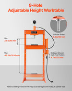 VEVOR Hydraulic Shop Press, 20 T H-Frame Pneumatic Shop Press with Press Plate, Stable Garage Floor Adjustable Hydraulic Press with Triangular Support, Fit for Bending, Straightening & Stamping