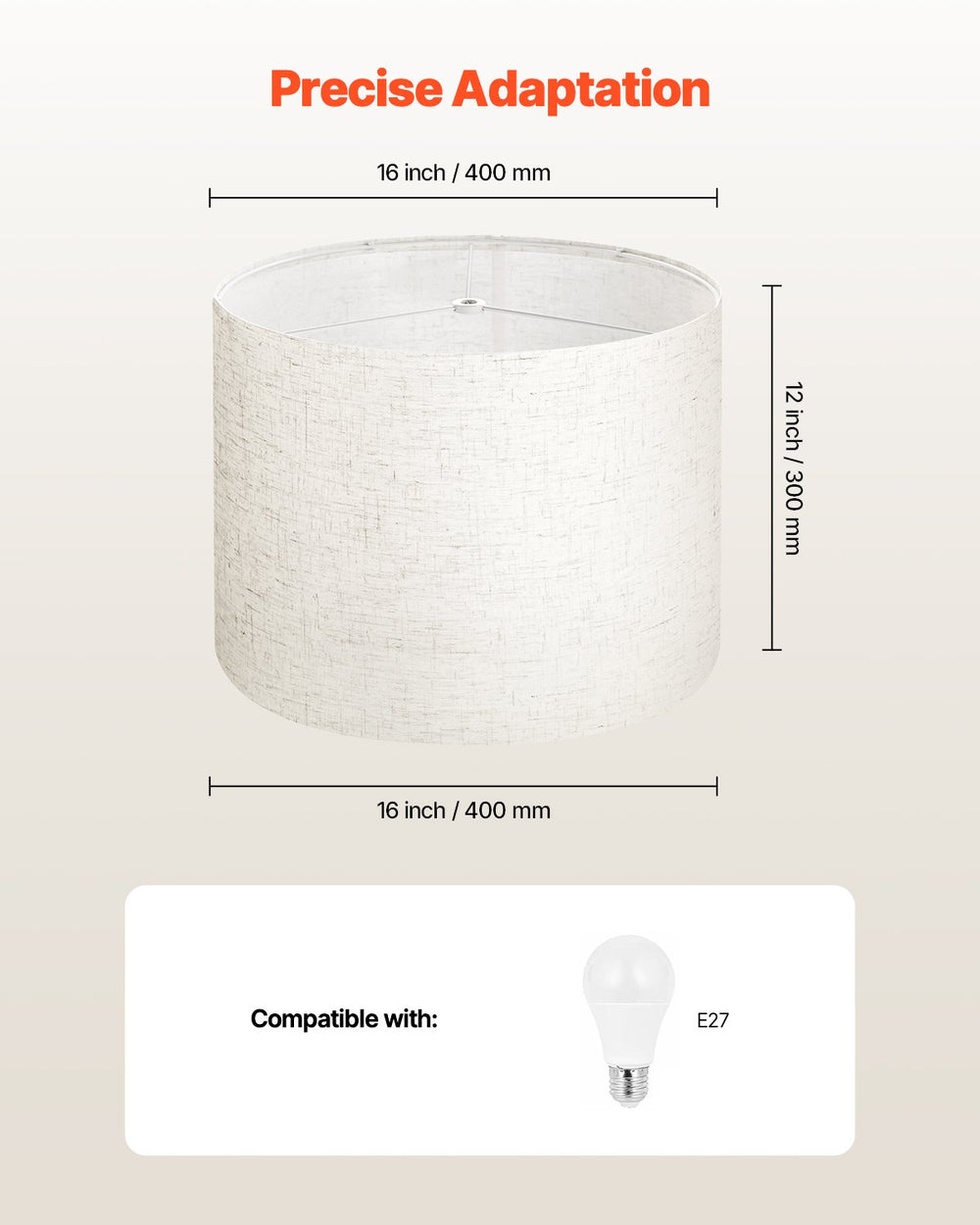 VEVOR Drum Lamp Shade 2 Set, 16 in Top x 16 in Bottom x 12 in High, Large Lampshade with Harp, Replacement Lamp Shade for Table Lamps Floor Lamps Pendant Lights, Easy Assembly Required (Light Linen)