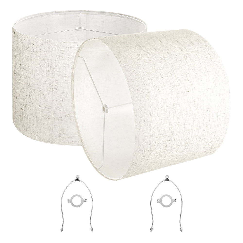 VEVOR Drum Lamp Shade 2 Set, 16 in Top x 16 in Bottom x 12 in High, Large Lampshade with Harp, Replacement Lamp Shade for Table Lamps Floor Lamps Pendant Lights, Easy Assembly Required (Light Linen)