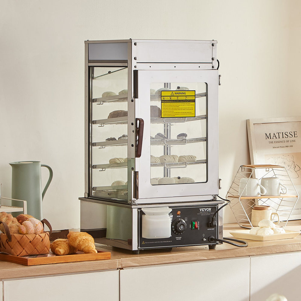 VEVOR Commercial Food Warmer Display, 5-Tier Food Steamer Bun Warmer Machine, 30℃~110℃ Temperature Control, Stainless Steel Steamed Buns Warmer with LED, Steam Heating for Steamed Buns Siomai Corn