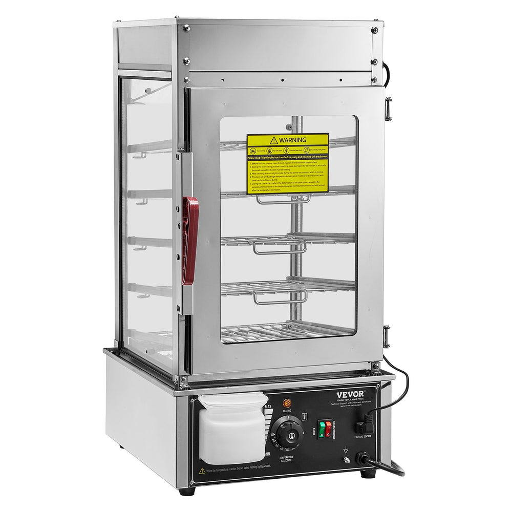 VEVOR Commercial Food Warmer Display, 5-Tier Food Steamer Bun Warmer Machine, 30℃~110℃ Temperature Control, Stainless Steel Steamed Buns Warmer with LED, Steam Heating for Steamed Buns Siomai Corn