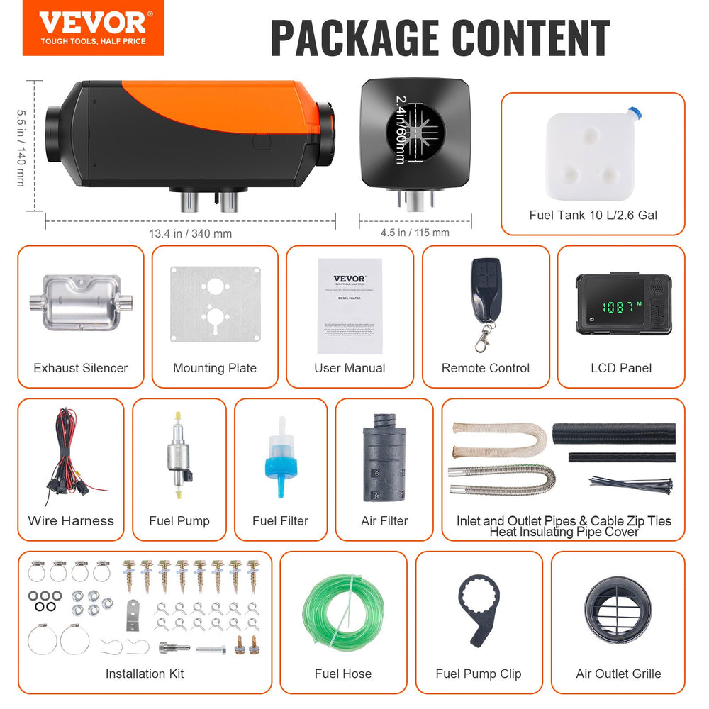 VEVOR Bluetooth App Control Diesel Air Heater, 12V 2KW Diesel Heater with Automatic Altitude Adjustment, Remote Control and LCD, Diesel Parking Heater for RV Trailer Camper Van Boat