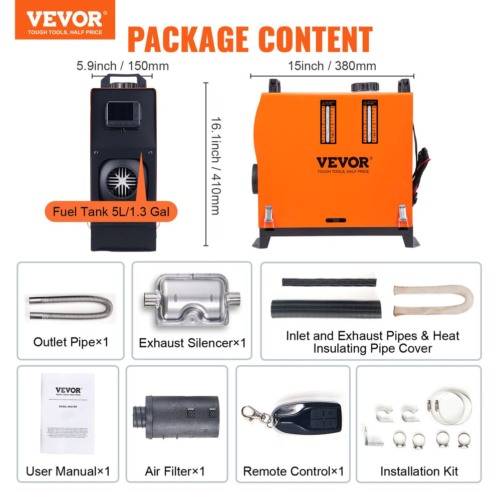VEVOR Diesel Air Heater All-in-one 12V 5-8KW LCD Remote Control for Car RV