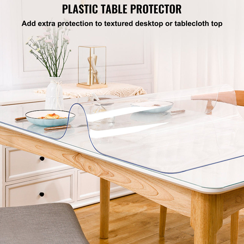 VEVOR Thick Plastic Table Cover 84x 42 Inch Thick Clear Table Protector Clear PVC Tablecloth Table Top Protector 1.5mm Thick Table Cover Rectangular Table Pads for Dining Room Table Desk