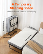 VEVOR Rollaway Bed, 31 in x 75 in Folding Bed with 4 in Mattress, Twin Size Foldable Bed with Sturdy Metal Frame & Memory Foam Mattress, Portable Twin Roll Away Bed with Mattress, for Adults, Guest