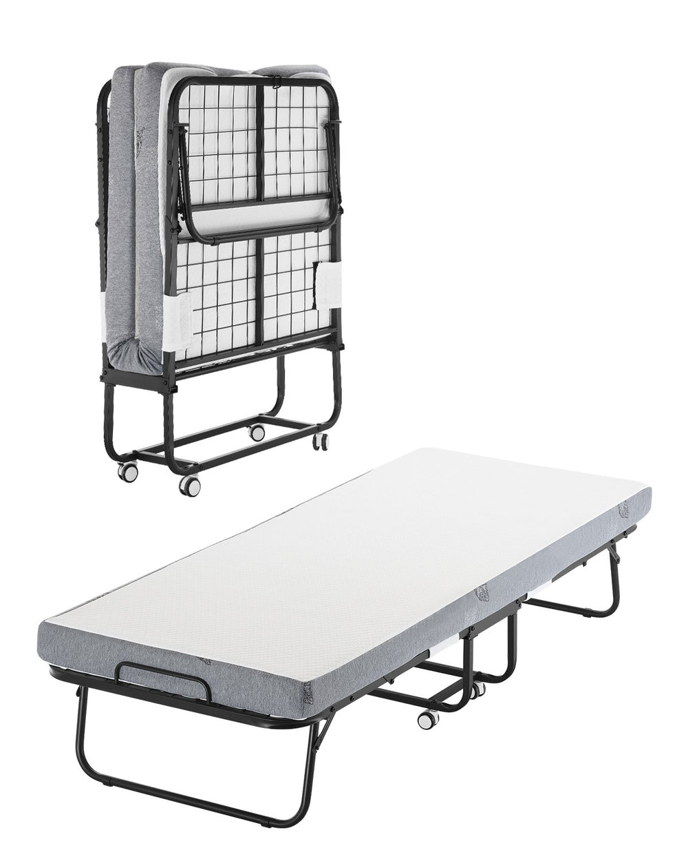 VEVOR Rollaway Bed, 31 in x 75 in Folding Bed with 4 in Mattress, Twin Size Foldable Bed with Sturdy Metal Frame & Memory Foam Mattress, Portable Twin Roll Away Bed with Mattress, for Adults, Guest