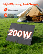 VEVOR 200W Foldable Solar Panel with Frame, 23% High-Efficiency Portable Monocrystalline Solar Panel Charger with 30A PWM Controller & MC4 Output, IP67 Waterproof for Camping, Hiking, RV Trips