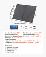 VEVOR 200W Foldable Solar Panel with Frame, 23% High-Efficiency Portable Monocrystalline Solar Panel Charger with 30A PWM Controller & MC4 Output, IP67 Waterproof for Camping, Hiking, RV Trips