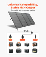 VEVOR 400W Foldable Solar Panel with Frame, 16BB N-Type Monocrystalline Solar Panel Charger 24% Efficiency, IP67 Waterproof with MC4 Output & 10-in-1 DC Adapter for Power Stations Camping Hiking Trips