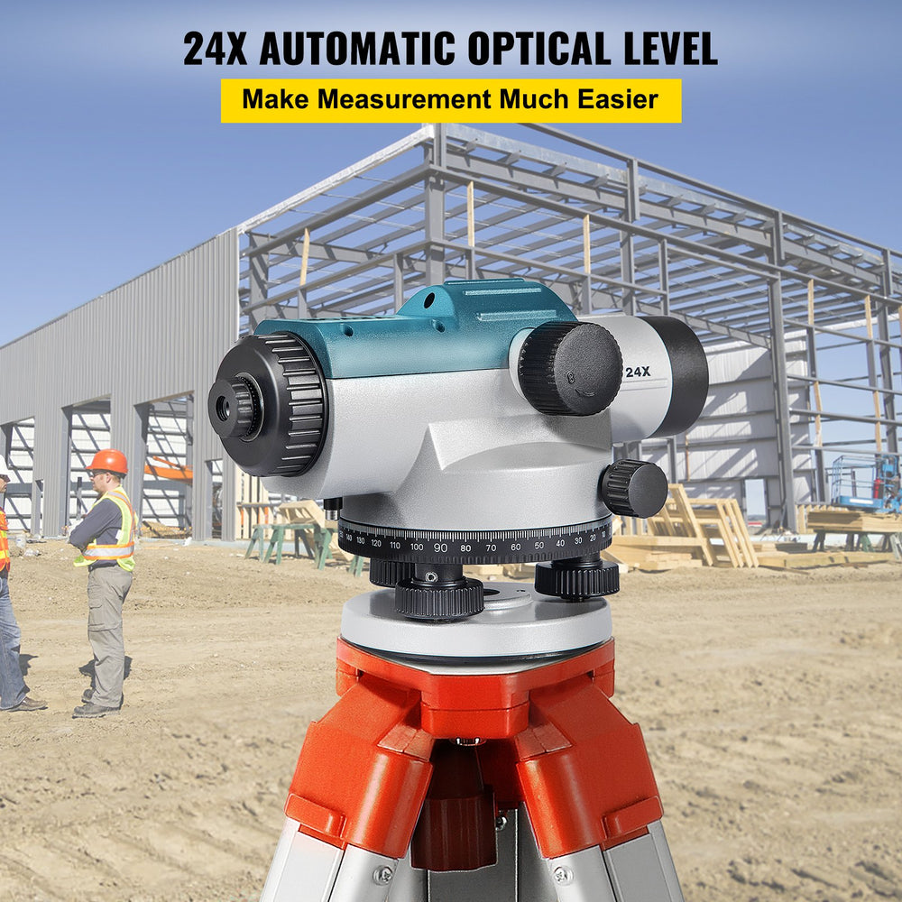 VEVOR Automatic Optical Level, 24X, 40 mm Aperture Auto Level Kit with Magnetic Dampened Compensator and Transport Lock, Height Distance Angle Measuring Tool with Hard Plastic Case, IP54 Waterproof