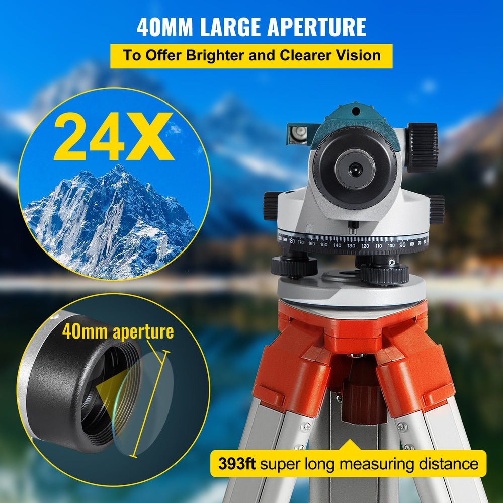 VEVOR Automatic Optical Level, 24X, 40 mm Aperture Auto Level Kit with Magnetic Dampened Compensator and Transport Lock, Height Distance Angle Measuring Tool with Hard Plastic Case, IP54 Waterproof