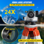 VEVOR Automatic Optical Level, 24X, 40 mm Aperture Auto Level Kit with Magnetic Dampened Compensator and Transport Lock, Height Distance Angle Measuring Tool with Hard Plastic Case, IP54 Waterproof