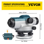 VEVOR Automatic Optical Level, 24X, 40 mm Aperture Auto Level Kit with Magnetic Dampened Compensator and Transport Lock, Height Distance Angle Measuring Tool with Hard Plastic Case, IP54 Waterproof