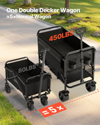 VEVOR Double Decker Wagon Collapsible, 400L Heavy Duty Folding Wagon Cart, Extended Long Garden Cart with All-Terrain Wheels, Support Up to 450lbs, Outdoor Utility Wagon for Camping, Sports, Shopping