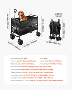 VEVOR Double Decker Wagon Collapsible, 400L Heavy Duty Folding Wagon Cart, Extended Long Garden Cart with All-Terrain Wheels, Support Up to 450lbs, Outdoor Utility Wagon for Camping, Sports, Shopping