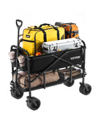 VEVOR Double Decker Wagon Collapsible, 400L Heavy Duty Folding Wagon Cart, Extended Long Garden Cart with All-Terrain Wheels, Support Up to 450lbs, Outdoor Utility Wagon for Camping, Sports, Shopping
