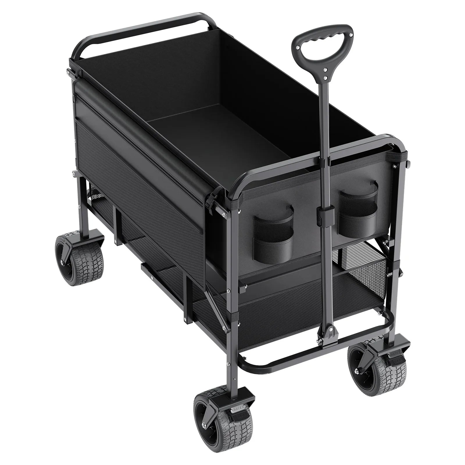 VEVOR Double Decker Wagon Collapsible, 400L Heavy Duty Folding Wagon Cart, Extended Long Garden Cart with All-Terrain Wheels, Support Up to 450lbs, Outdoor Utility Wagon for Camping, Sports, Shopping