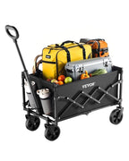 VEVOR Collapsible Wagon Carts, 120L & 225LBS Folding Wagons with All-Terrain Wheels, Heavy Duty Outdoor Utility Cart with Adjustable Handle, Portable Camping Cart for Beach Grocery Garden Black