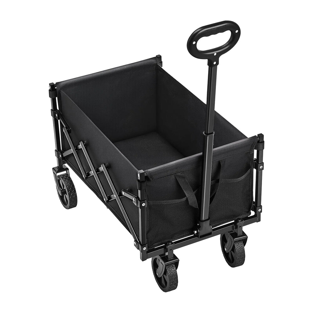 VEVOR Collapsible Wagon Carts, 120L & 225LBS Folding Wagons with All-Terrain Wheels, Heavy Duty Outdoor Utility Cart with Adjustable Handle, Portable Camping Cart for Beach Grocery Garden Black