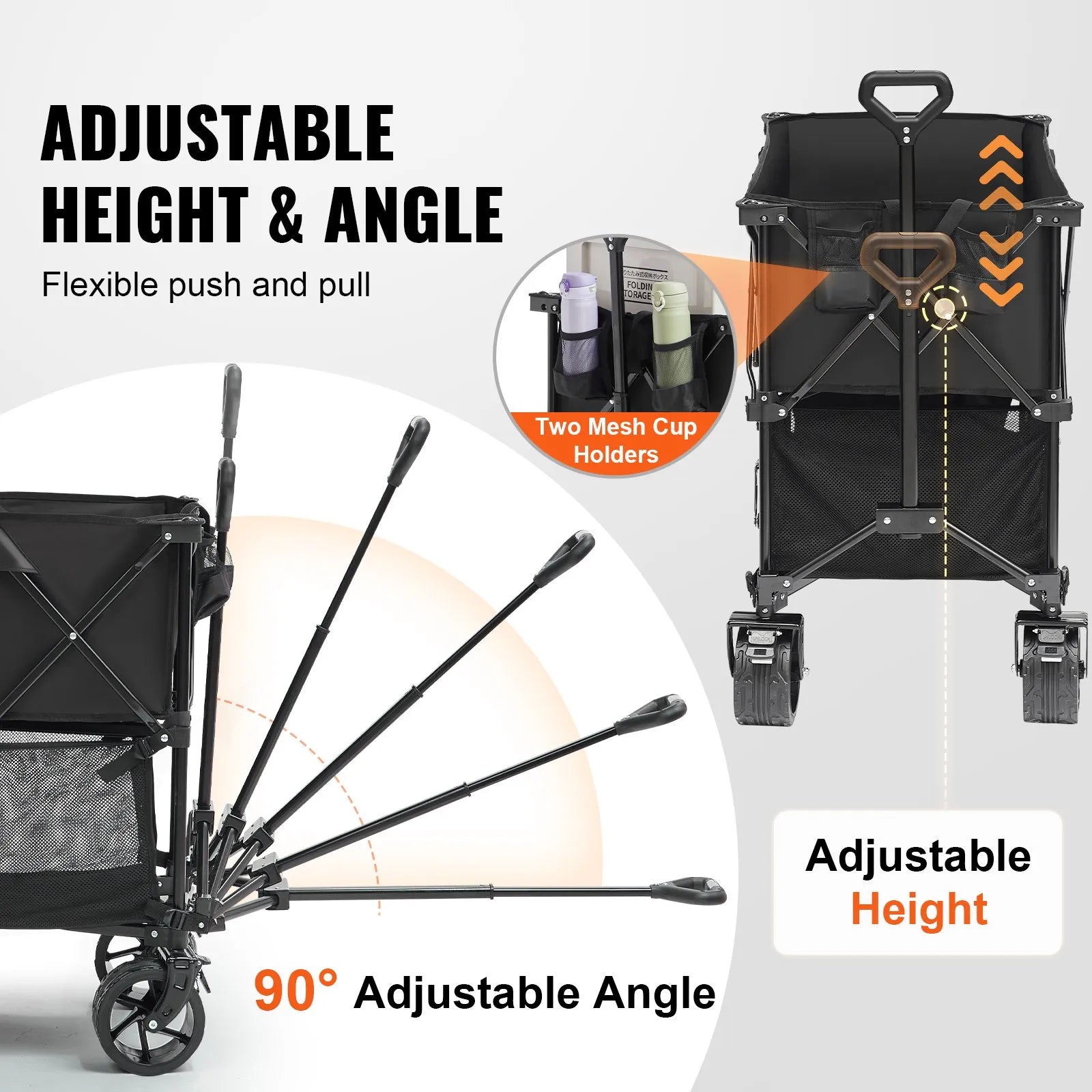 VEVOR Foldable Double Decker Wagon, 400L Collapsible Wagon Cart with All-Terrain Wheels, Heavy Duty Folding Wagon Cart 350-450 lb Weight Capacity for Camping, Shopping, Garden, 52" Extra Long Extender