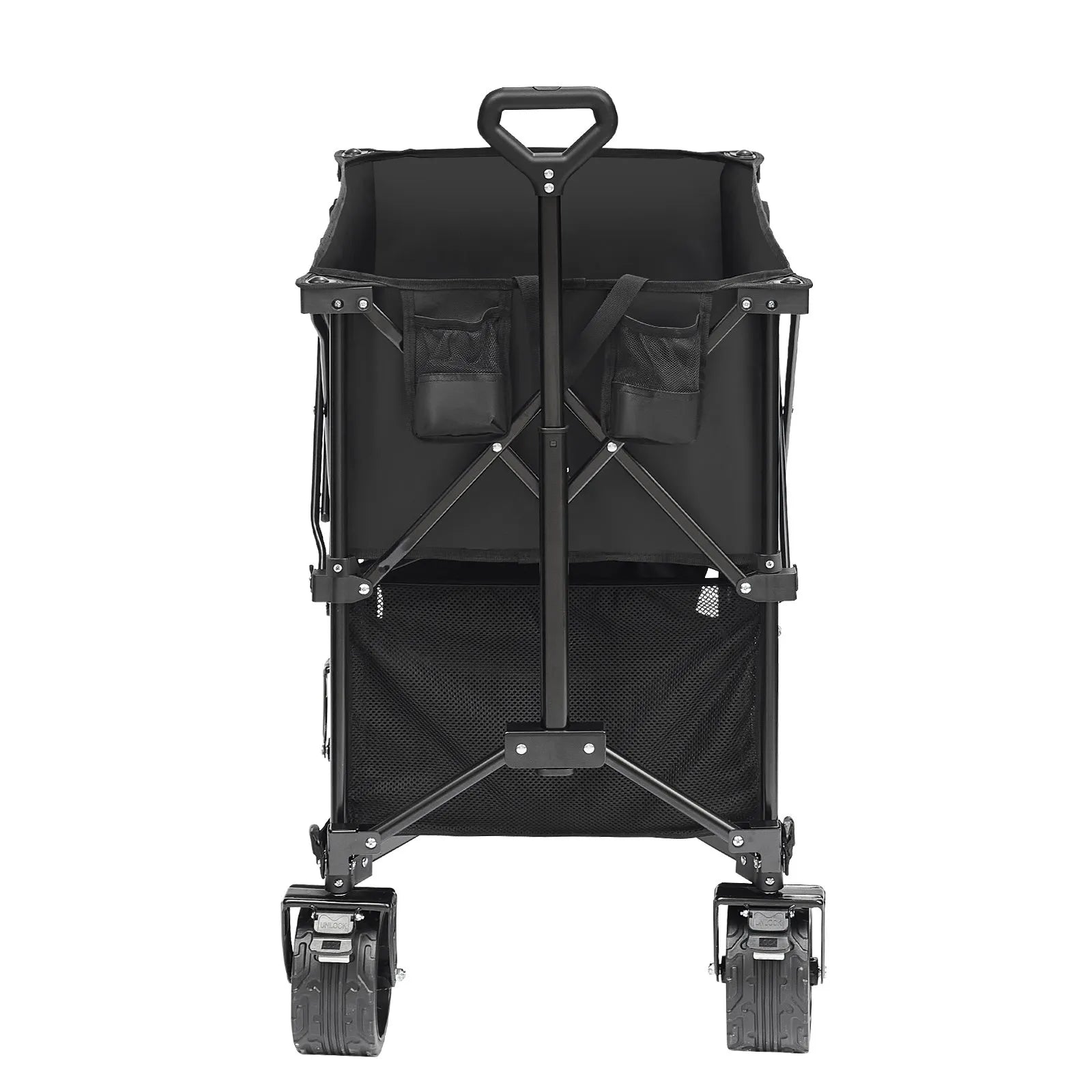 VEVOR Foldable Double Decker Wagon, 400L Collapsible Wagon Cart with All-Terrain Wheels, Heavy Duty Folding Wagon Cart 350-450 lb Weight Capacity for Camping, Shopping, Garden, 52" Extra Long Extender