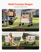 VEVOR Collapsible Folding Wagon, 550lb Load & 220L, 2 in 1 Foldable Wagon Cart Converts to Bench, Utility Wagon with Adjustable Handle, Outdoor Cart for Groceries Shopping, Camping, Gardening