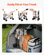 VEVOR Collapsible Folding Wagon, 550lb Load & 220L, 2 in 1 Foldable Wagon Cart Converts to Bench, Utility Wagon with Adjustable Handle, Outdoor Cart for Groceries Shopping, Camping, Gardening