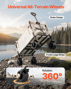 VEVOR Collapsible Folding Wagon, 550lb Load & 220L, 2 in 1 Foldable Wagon Cart Converts to Bench, Utility Wagon with Adjustable Handle, Outdoor Cart for Groceries Shopping, Camping, Gardening