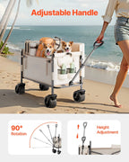 VEVOR Collapsible Folding Wagon, 550lb Load & 220L, 2 in 1 Foldable Wagon Cart Converts to Bench, Utility Wagon with Adjustable Handle, Outdoor Cart for Groceries Shopping, Camping, Gardening