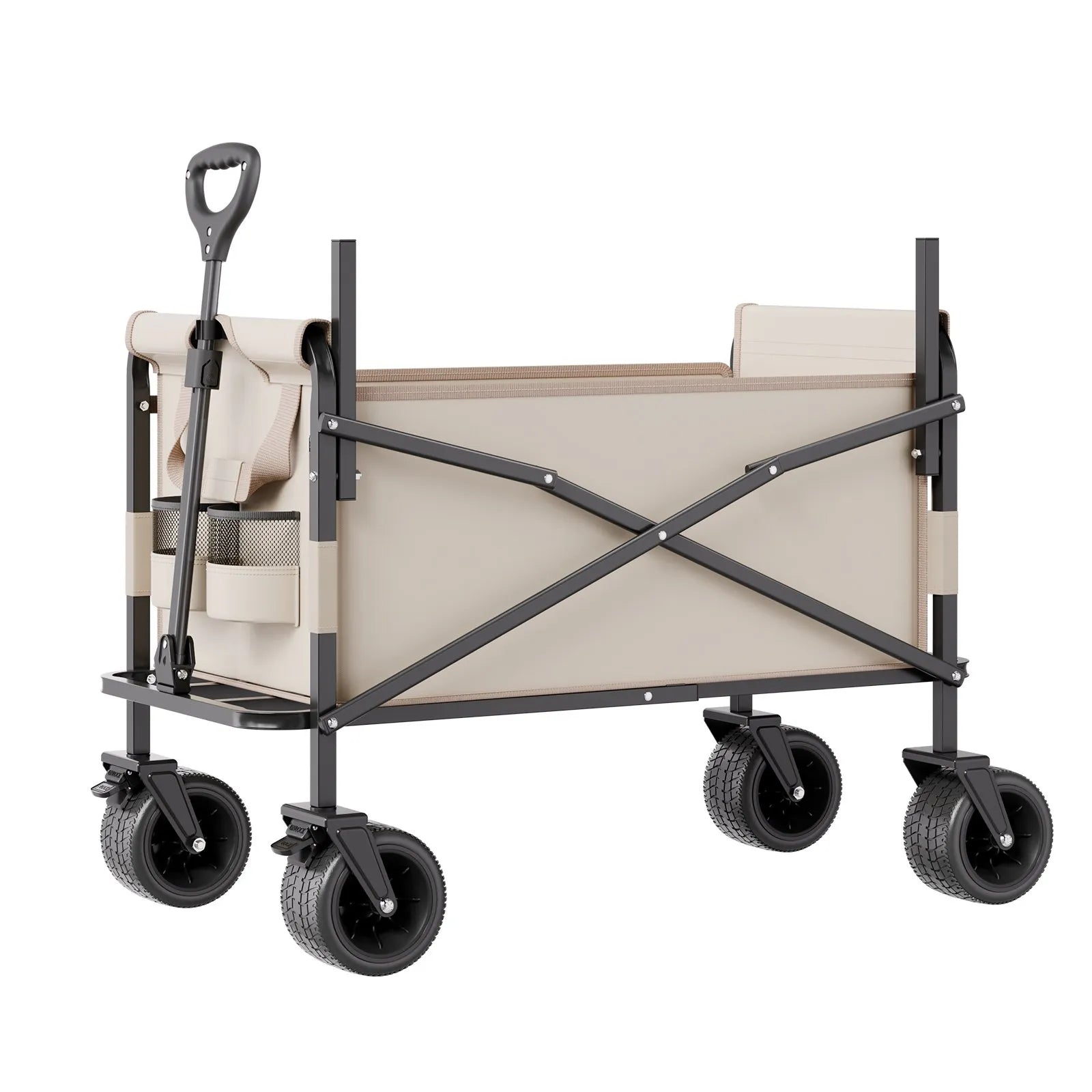 VEVOR Collapsible Folding Wagon, 550lb Load & 220L, 2 in 1 Foldable Wagon Cart Converts to Bench, Utility Wagon with Adjustable Handle, Outdoor Cart for Groceries Shopping, Camping, Gardening