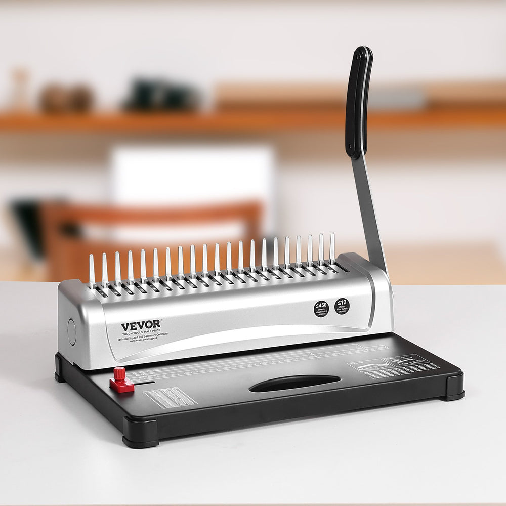 VEVOR Binding Machine, Comb Binding Machine 21-Holes Binding 450 Sheets, Book Binder Machine with 100 PCS 9.53 mm Comb Binding Spines, for Letter Size, A4, A5