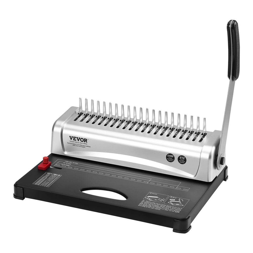 VEVOR Binding Machine, Comb Binding Machine 21-Holes Binding 450 Sheets, Book Binder Machine with 100 PCS 9.53 mm Comb Binding Spines, for Letter Size, A4, A5