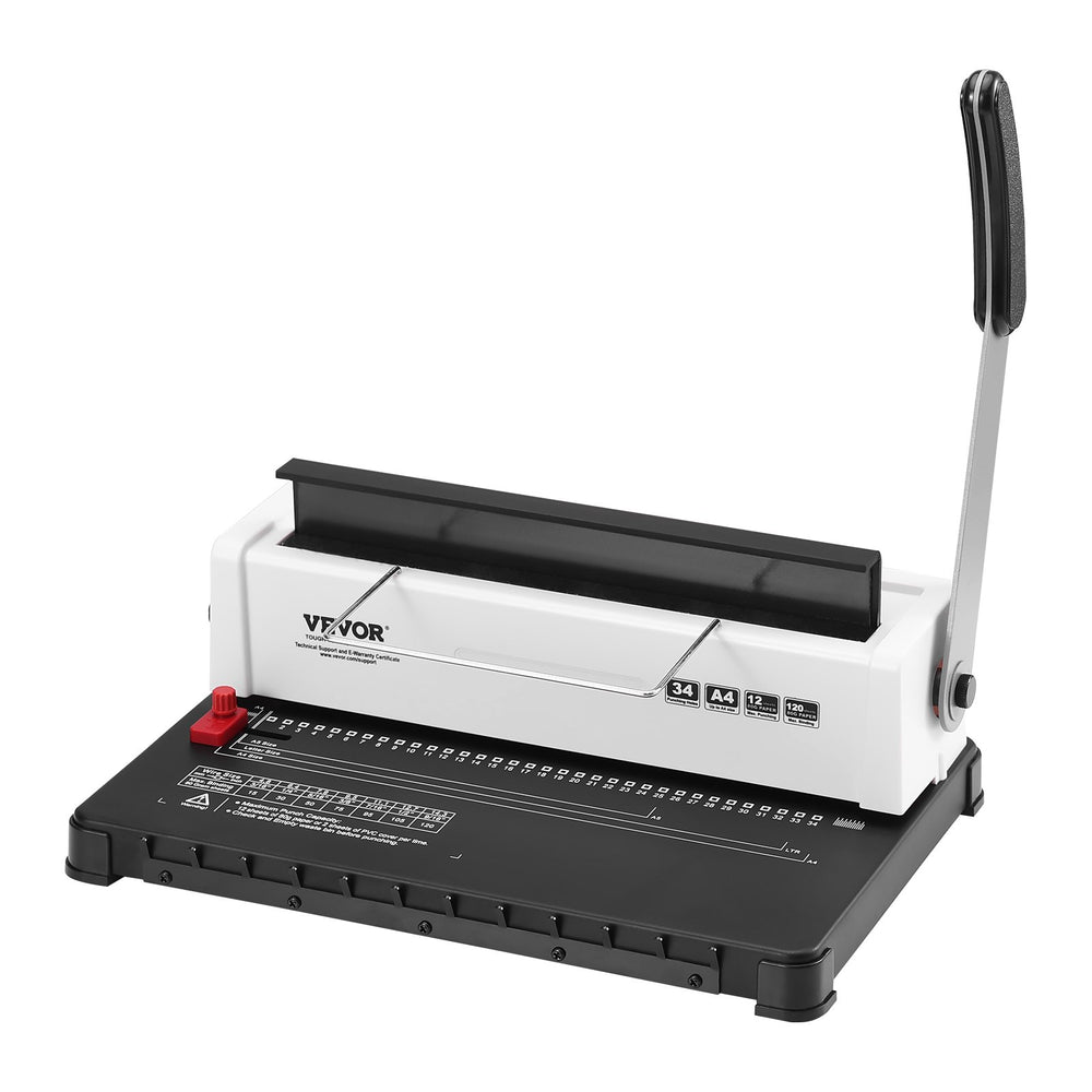 VEVOR Coil Spiral Binding Machine, Manual Book Maker 34-Holes Binding 120 Sheets, Punch Binder Adjustable 4.76 mm - 14.29 mm Coil Binding Spines, for Letter Size, A4, A5.