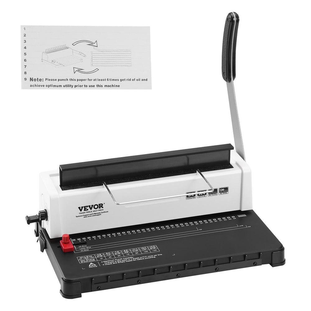 VEVOR Coil Spiral Binding Machine, Manual Book Maker 34-Holes Binding 120 Sheets, Punch Binder Adjustable 4.76 mm - 14.29 mm Coil Binding Spines, for Letter Size, A4, A5.