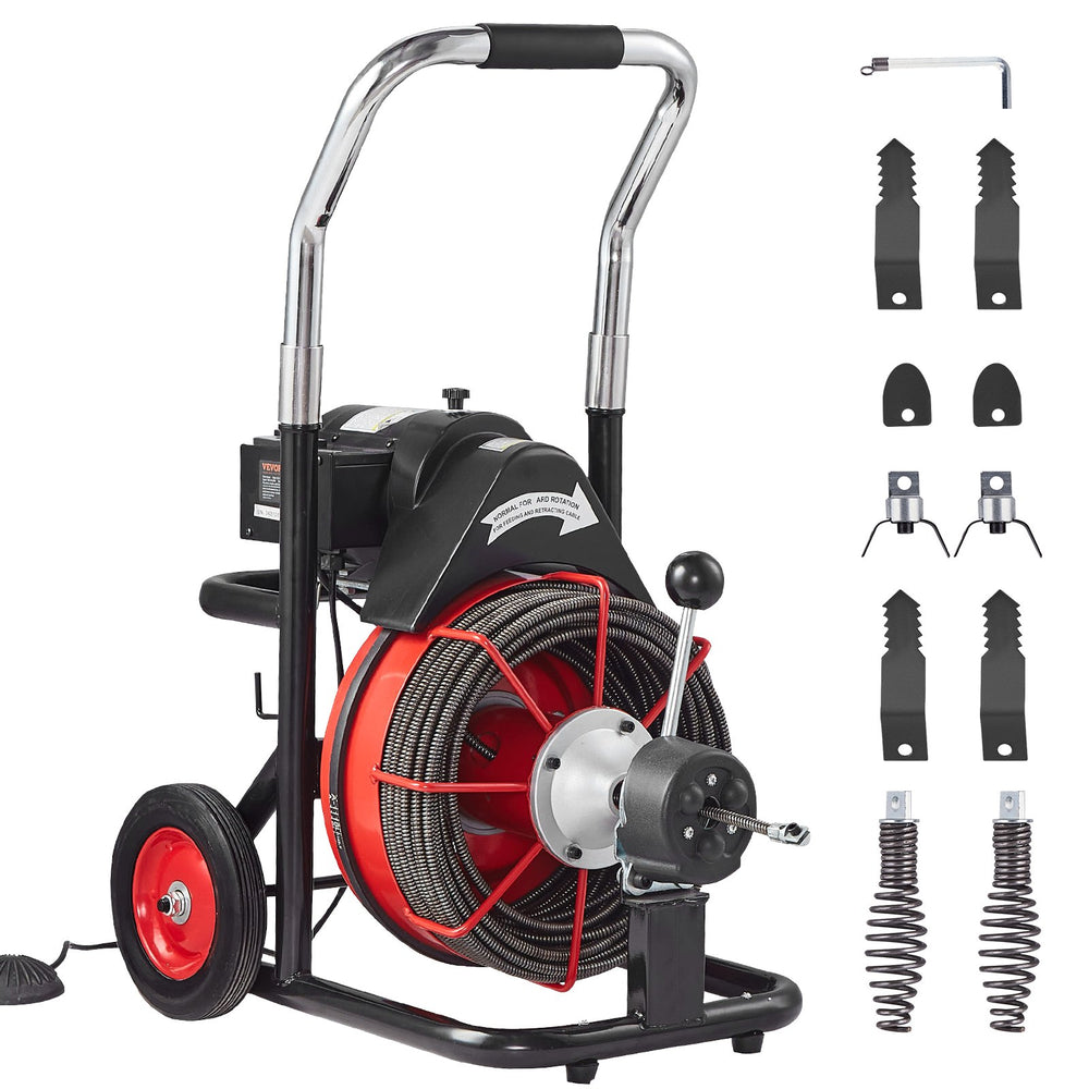 VEVOR Drain Cleaner Machine Electric Drain Auger 30.5m x 9.52mm Auto Feed