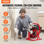 VEVOR Drain Cleaner Machine Electric Drain Auger 1524 cm x 0.95 cm Auto Feed