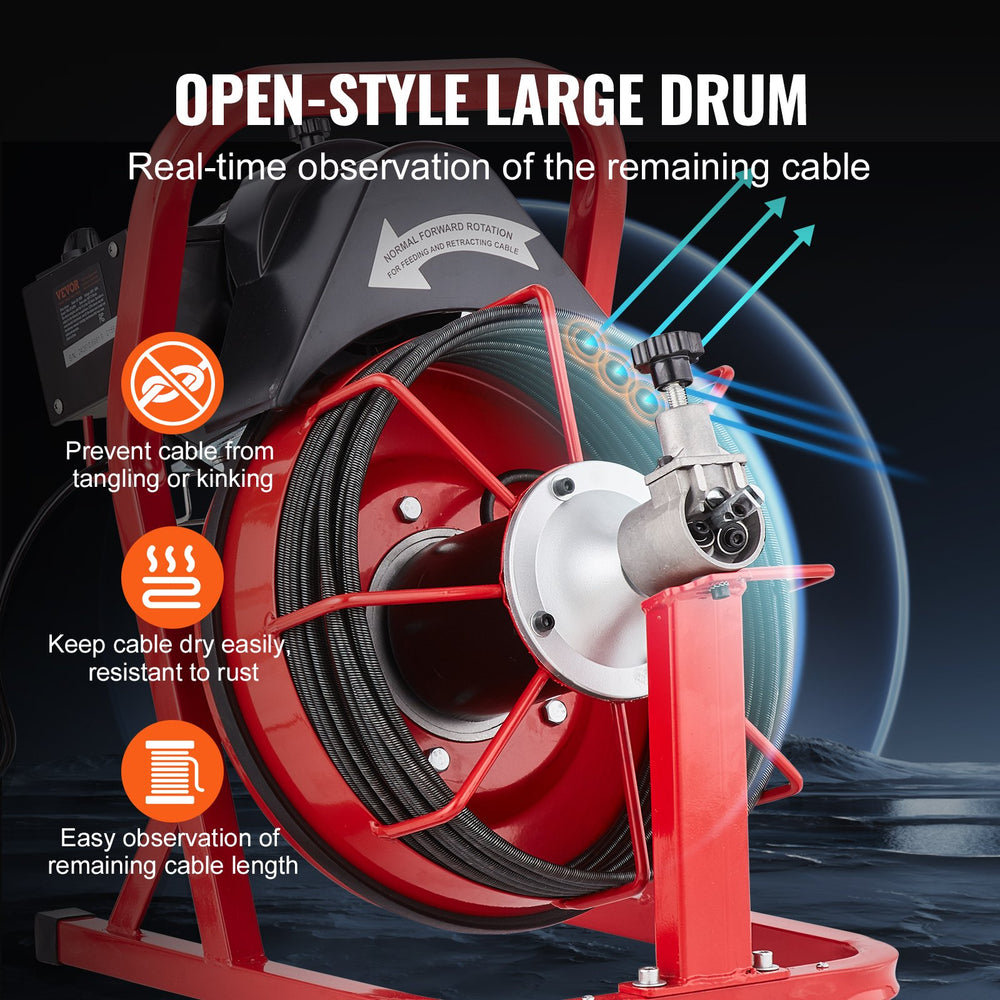 VEVOR Drain Cleaner Machine Electric Drain Auger 1524 cm x 0.95 cm Auto Feed