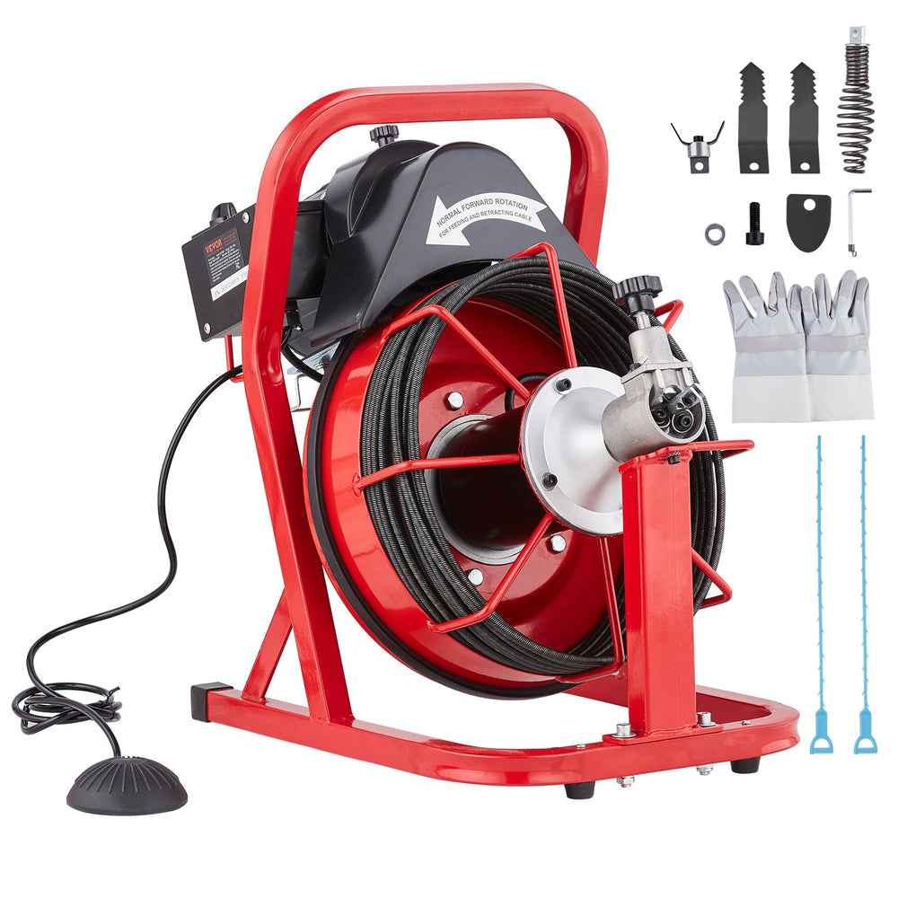 VEVOR Drain Cleaner Machine Electric Drain Auger 1524 cm x 0.95 cm Auto Feed