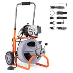 VEVOR Drain Cleaner Machine 30.5m x 9.5mm Auto Feed with Wheels & 8 Cutters